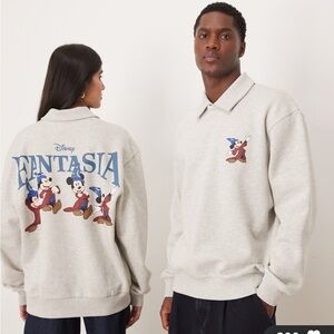 ASOS DESIGN Disney Fantasia relaxed rugby polo with Mickey Mouse ice heather XS